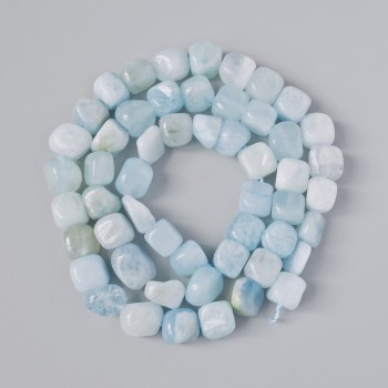 Aquamarine Beads, Natural Stone, Faceted, 7 mm Diameter, approx. 40 cm Length, On Thread