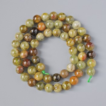 Grossular beads (green garnet) natural stone smooth beads, diameter 7 mm ±, length 38 cm ± on thread