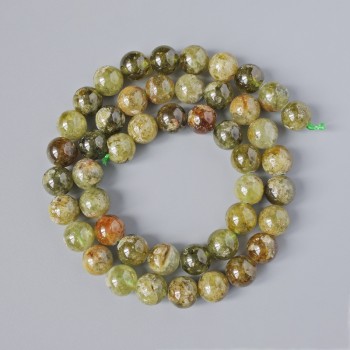 Grossular Beads (Green Garnet), natural stone, smooth round beads, diameter 9 mm ±, length 38 cm ± on thread