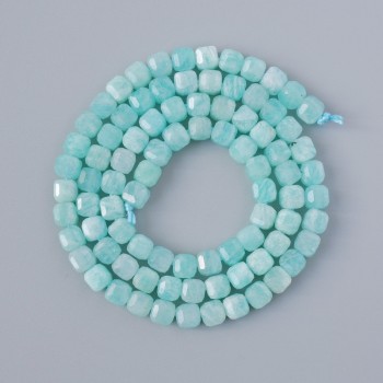 Amazonite beads, natural stone, faceted cubes, diameter 4-5 mm, length 39 cm, on a thread