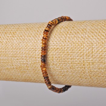 Tiger's Eye Bracelet with natural smooth rondelle beads, 4×2 mm diameter, 18 cm length (stretch)