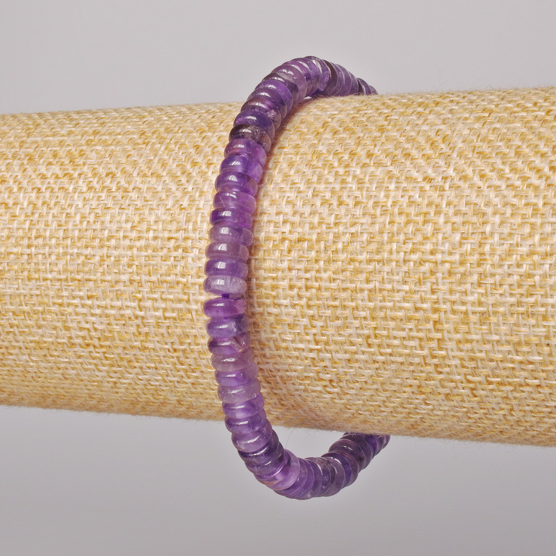 Natural Amethyst Bracelet, smooth rondelle beads, diameter 6×2 mm, length 18 cm +/- (stretch)
