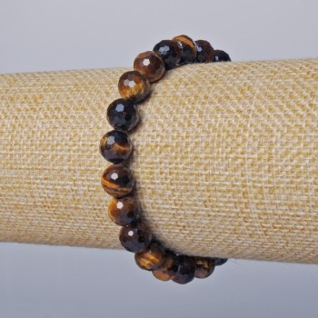 Tiger's Eye Bracelet, natural stone, faceted bead, 8 mm diameter, 18 cm length ± (stretch)