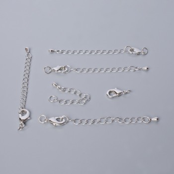 Carabiner Clasp Hardware, 12x6 mm Diameter, with Extension Chain, 5.5 cm Length, Silver-Colored Metal, 1 Piece