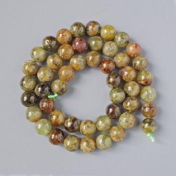 Grossular Beads (Green Garnet), Natural Stone, Smooth Round Beads, 8 mm Diameter ±, Length 39 cm ± on a Cord