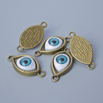 Pendant finding 'Eye', 30x15x7 mm, hole diameter 2.6 mm, pack of 5 pcs ± bronze metal color