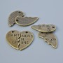 Pendant hardware 'Heart' Half-Pieces, size 19x10 mm, thickness 5 mm, hole diameter 1.7 mm, pack of 3 pairs, bronze metal color