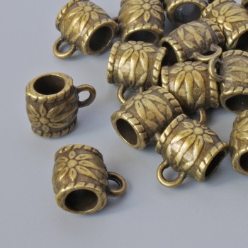 Bronze Bail Holder, 8x6 mm, hole diameters 1.7 mm and 4 mm, length 10 mm, pack of 18 pcs, bronze metal color