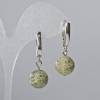 Serpentine earrings with natural stone, smooth bead, diameter 14mm ±, length 34mm ±, English clasp