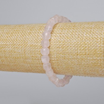 Bracelet with Rose Quartz, natural stone, faceted cube beads, diameter 7 mm +/-, length 18 cm +/- (stretch)