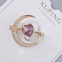 Brooch Xuping 'Heart' purple crystal and white rhinestones 24x27 mm, gold-toned metal, gold plating
