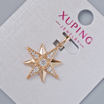 Pendant 'Star' Xuping with White Crystals, 21×19 mm Diameter, 25 mm Length, 18K Gold Plating
