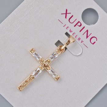 Pendant 'Cross' Xuping with White Crystals, diameter 23.5x16 mm, length 29 mm, 18K gold plating