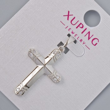 Pendant 'Cross' Xuping with White Crystals, diameter 26.5 x 17.5 mm, length 32 mm, rhodium