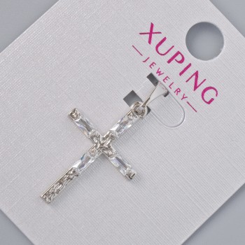 Pendant 'Cross' Xuping with White Crystals, Diameter 24x16 mm, Length 30 mm, Rhodium-Plated