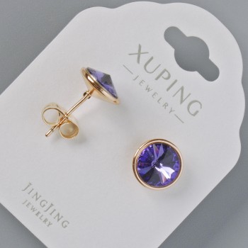 Xuping stud earrings with Swarovski crystals, purple color, 10 mm diameter, 18K gold plating