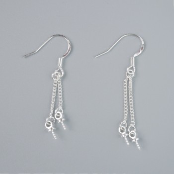 Silver-colored earring posts, metal finish, length 40mm, pair