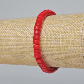 Natural Coral Disc Bracelet, 6x4 mm, 18 cm length +/- (stretch)