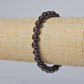 Garnet bracelet with natural smooth beads, 7.5 mm diameter, 18 cm length (stretch)