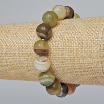Green Agate Bracelet with Natural Stone, Smooth Beads, 12 mm Diameter, 18 cm Length (Stretch)