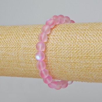 Opal Glass Bracelet with a Smooth Bead, Pink Matte Chameleon Color, 8 mm Diameter ±, 18 cm Length ± (Stretch)