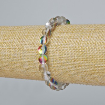 Opal glass bracelet with smooth beads, color white translucent with a chameleon shimmer, diameter 8 mm, length 18 cm (stretch)