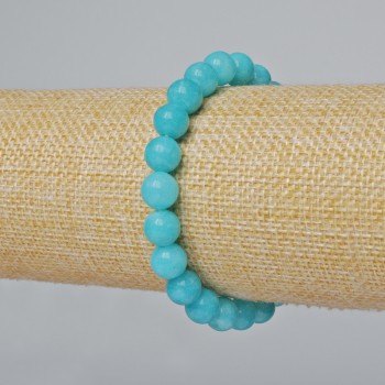 Aquamarine Bracelet with Smooth Beads, 8 mm Diameter, 18 cm Length (Stretch)