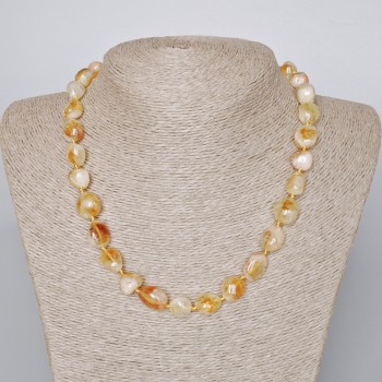 Faceted Natural Citrine Necklace, Bead Diameter 11×12 mm, Length 46–48 cm