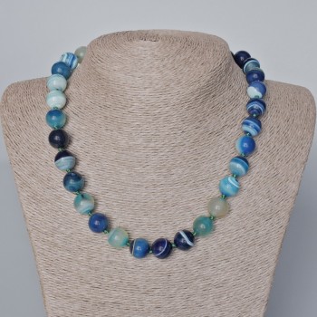 Blue Agate Necklace, natural stone, smooth beads, diameter 12.5 mm, length 46x48 cm