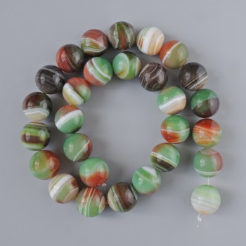 Beads Brazilian Agate natural stone smooth spheres, 14mm diameter, 38cm length, on thread