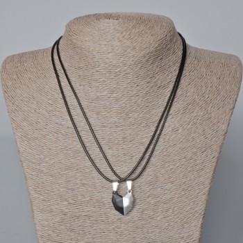 Paired Pendants 'Heart' on a Magnet, black and gray matte enamel 20.5×17.5 mm + -, length 45-50 cm+