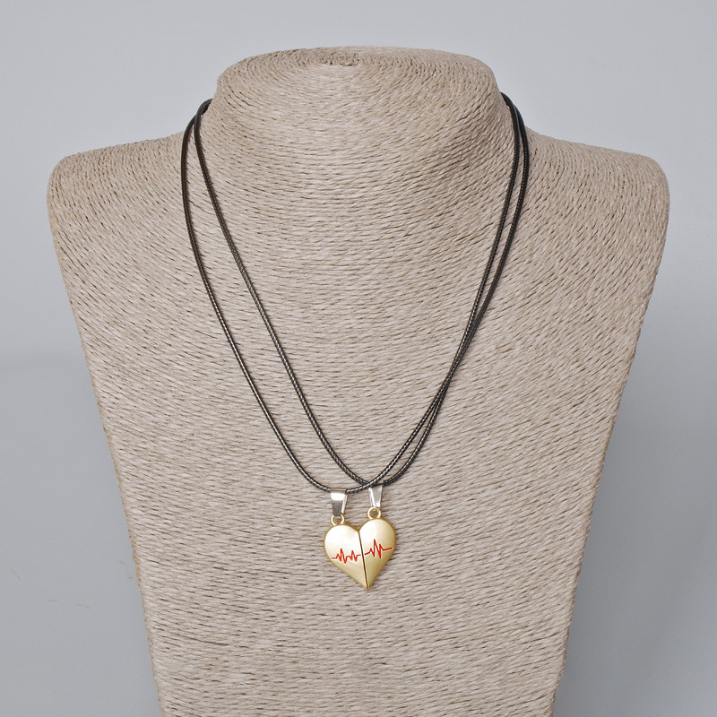 Pair pendants 'Heart' on magnet, red and gold enamel 24x22mm + -, length 45-50cm+