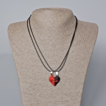 Pair of Heart Pendants on Magnet, Red and Black Enamel, 24x22 mm, length 45-50 cm+