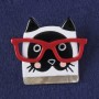 Brooch Kitty in red, white and black enamel, mother-of-pearl, silver-toned metal 36×40mm+