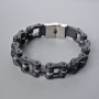 Chain bracelet in silvery metal and black rubber, 16 mm thick, 23 cm long +