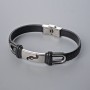 Men's bracelet with metal inserts, length 21 cm, thickness 10.5 mm, insert thickness 11 mm, black eco-leather