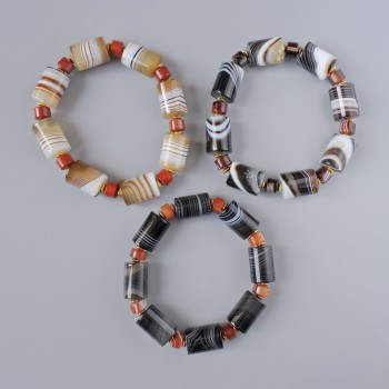 Brown Agate Bracelet, natural stone cylindrical beads, diameter 13x17, 5mm, 8x4mm +-, length 18cm +- (stretch) with inserts