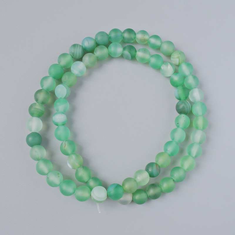 Green Matte Agate Beads - Natural Stone, Smooth Round Beads, 6mm Diameter, 38cm Length on Thread