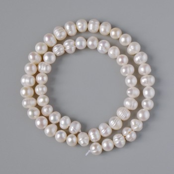 Relief-textured freshwater pearls, diameter 7.5×6 mm, 35 cm strand