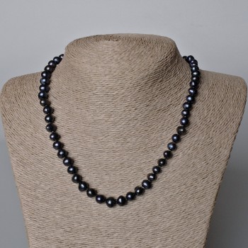 Necklace of Black Freshwater Pearls, diameters 8 mm and 5×7 mm, length 44–45 cm
