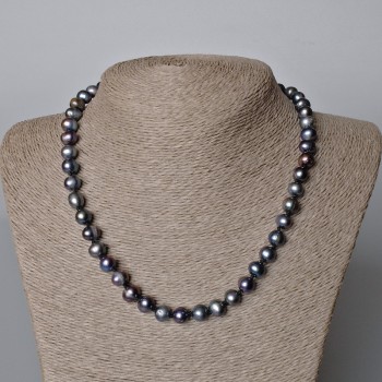 Necklace of Black Freshwater Pearls with a Gasoline Tint, diameter 9x8 mm, length 45–46 cm