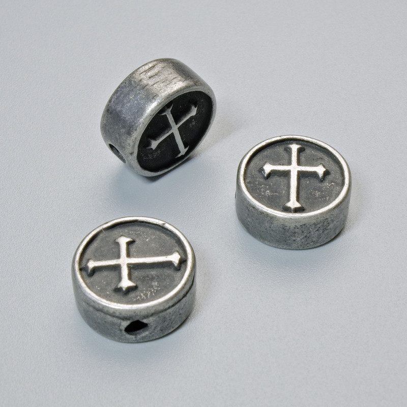 Bead-insert 'Cross', 10x4 mm, 5 mm +/-, hole diameter 1.8 mm, dark-silver metal color, 1 pc