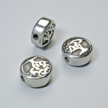 Bead-insert fitting 'Tree', diameter 10x5 mm, 5 mm ±, hole diameter 1.7 mm, silver-tone metal, 1 pc