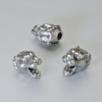 Bead-insert finding 'Tiger', diameter 12x8x9 mm, hole diameter 2.8 mm, silver-tone metal color, 1 pc