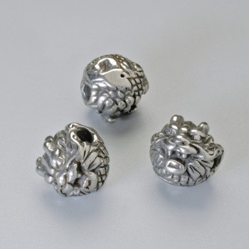 Bead-insert 'Lion', diameter 10×11 mm, hole diameter 2.2 mm, silver metal color, 1 pc