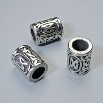 Bead finding 'Norse Rune', diameter 13×10 mm+-, hole diameter 6 mm, silver-colored metal, 1 pc