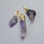 Uncut Amethyst Pendant, gold-toned metal, stone sizes ranging from 37x10mm to 53x16mm+