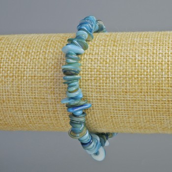 Blue-toned Mother-of-Pearl Chip Bracelet, 10x2 mm Diameter, 18 cm Length +/- (Stretch)