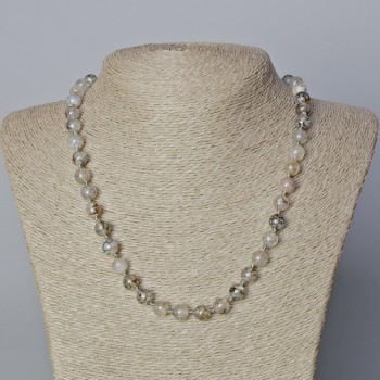 Dragon's Veins Agate Necklace with smooth beads, 8 mm diameter, 45–48 cm long