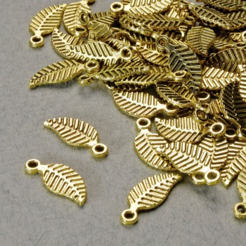 Pendant finding 'Leaf', diameter 14x6 mm, hole diameter 1.5 mm, gold-colored metal, pack of 60 pcs, approx 20 g.